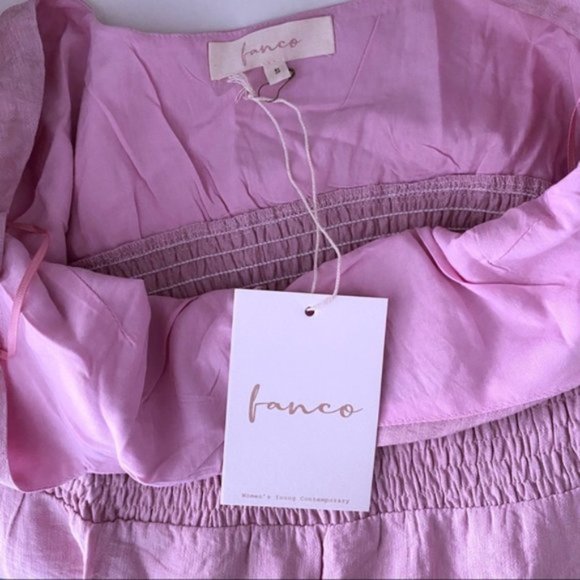 Fanco Francesca Mauve Milkmaid Mini Dress Cut Out Puff Sleeve Smocked New Small - Picture 13 of 14